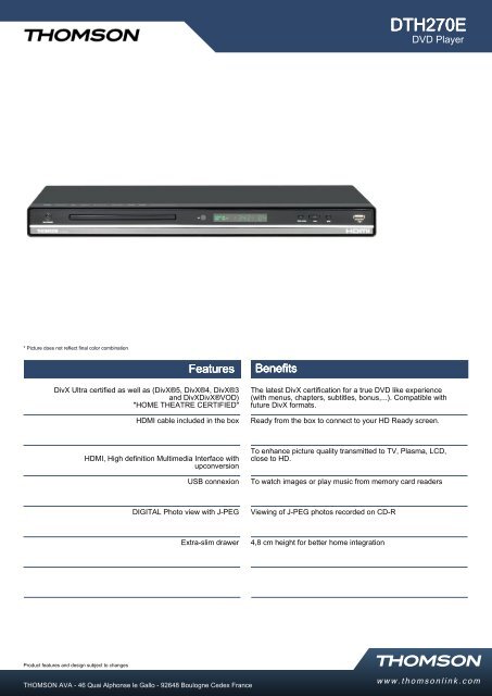 Manual pdf Thomson DVD Player DTH270E - Onyougo.com