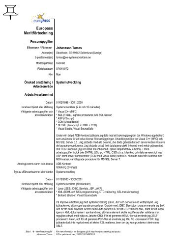 Europass CV - Tomas Johansson