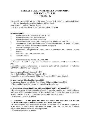 verbale dell'assemblea ordinaria dei soci aviph (12.05.2010)