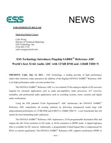 ES9102A PR - ESS Technology, Inc.