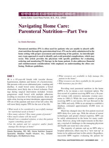 Navigating Home Care: Parenteral Nutrition—Part Two