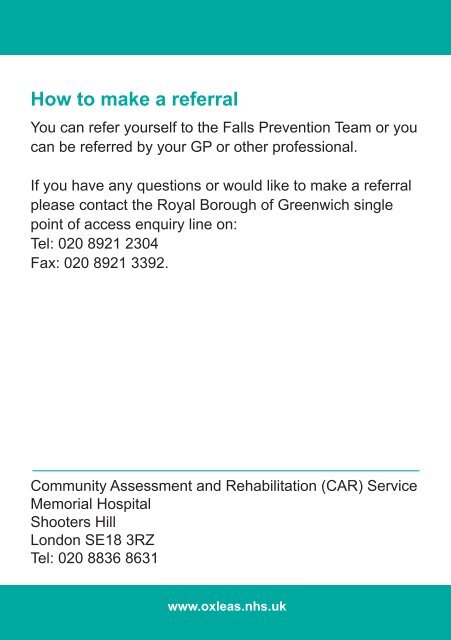 Falls Prevention Team Leaflet - Oxleas NHS Foundation Trust