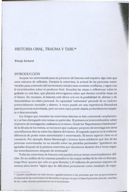 Historia oral, trauma y tabÃº