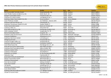 OPEL Rent Partner Stationsverzeichnis (nach Ort sortiert): Stand ...