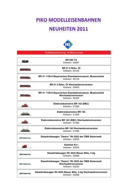 PIKO Modelleisenbahnen Neuheiten 2011 - zuri-Tech