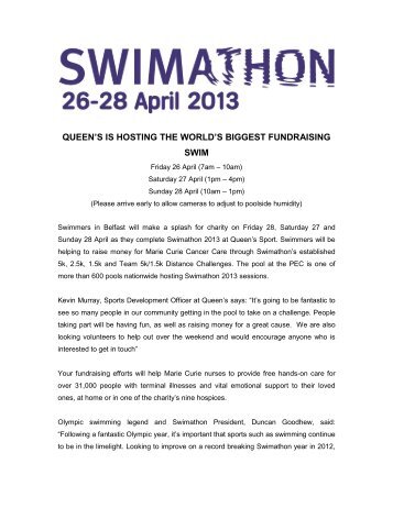 Swimathon 2013 Press Release - Queen's Sport