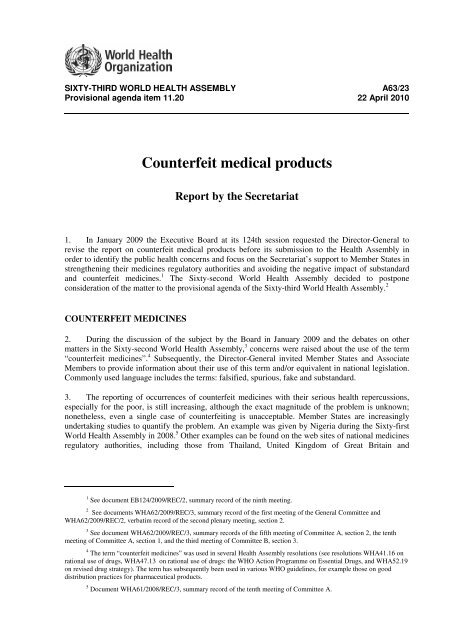 Counterfeit Medical Products, Report by the Secretariat