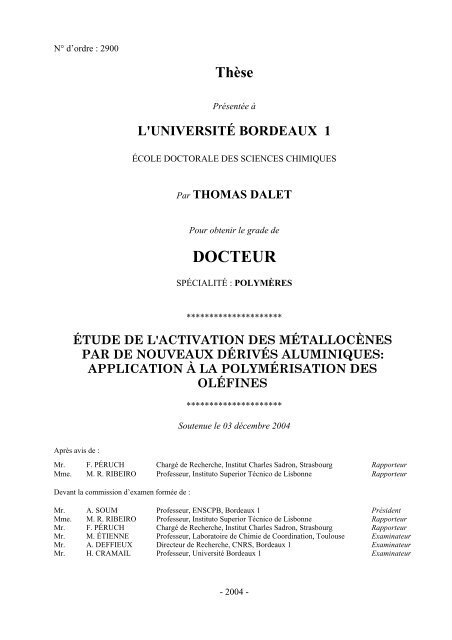 application Ã  la polymÃ©risation des - UniversitÃ© Bordeaux 1