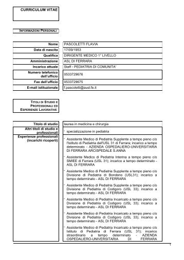 CV PASCOLETTI FLAVIA.pdf - Azienda USL di Ferrara