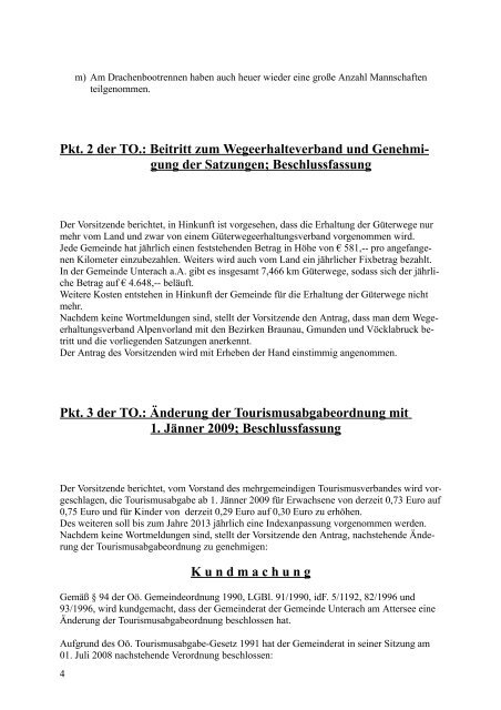 Gemeinderats-Protokoll 4/2008 - (ÃVP) Unterach am Attersee