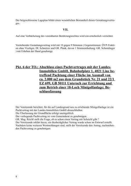 Gemeinderats-Protokoll 4/2008 - (ÃVP) Unterach am Attersee