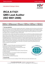 IRCA A17421 QMS Lead Auditor - TÃV Austria Akademie