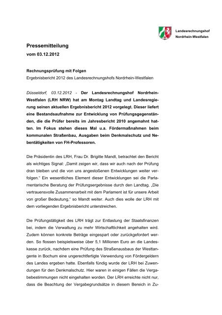Pressemitteilung - Landesrechnungshof des Landes Nordrhein ...