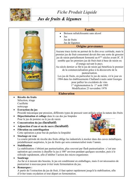 Fiche Produit Liquide Jus de fruits & lÃ©gumes