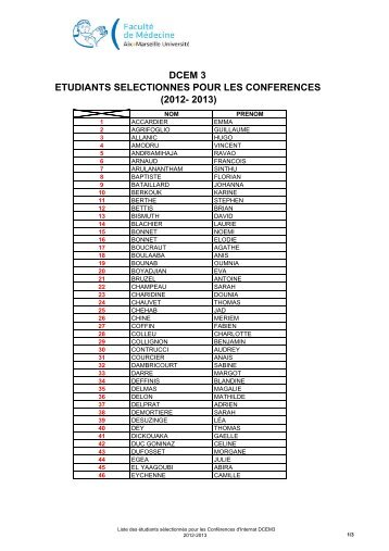 dcem 3 etudiants selectionnes pour les conferences (2012- 2013)