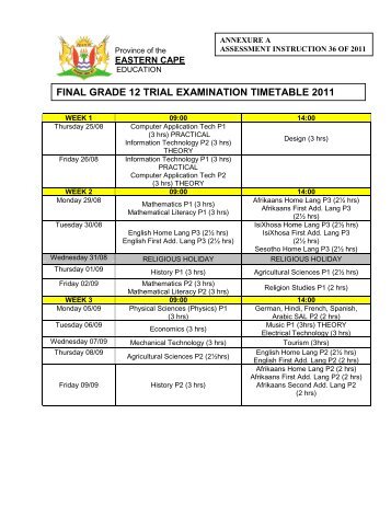 final grade 12 trial examination timetable 2011 - Ecexams.co.za