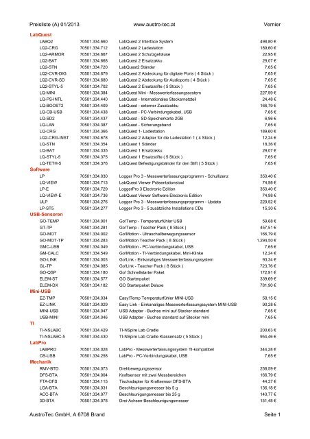 Preisliste herunterladen - Austro-Tec GmbH