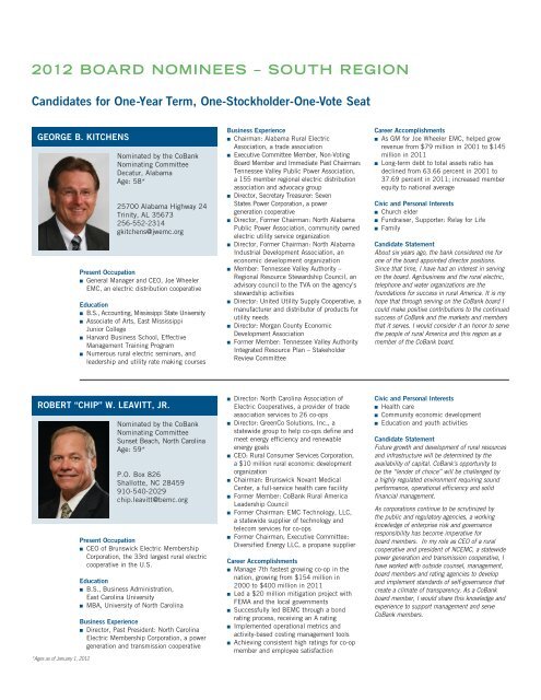 2012 BOARD NOMINEES â SOUTH REGION - CoBank