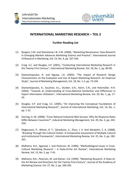 International Marketing Research A Teil 2 Chair Of