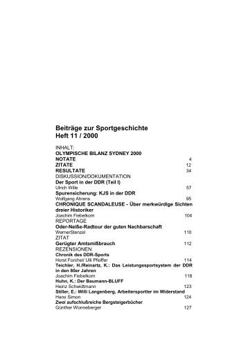 Beiträge zur Sportgeschichte Heft 11 / 2000  - Deutsche ...