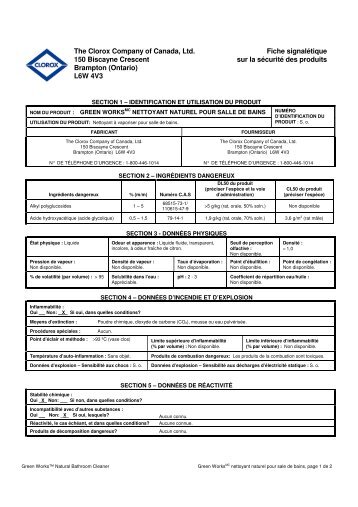 The Clorox Company of Canada, Ltd. Fiche signalÃ©tique ... - E-Way.ca