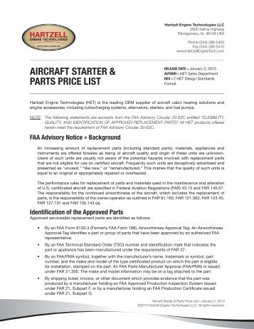 Aircraft Starter and Parts Price List - Hartzell Engine Technologies