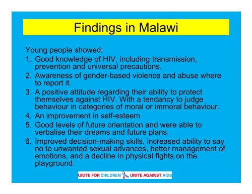 HIV Prevention through Life Saving Skills Education in Malawi