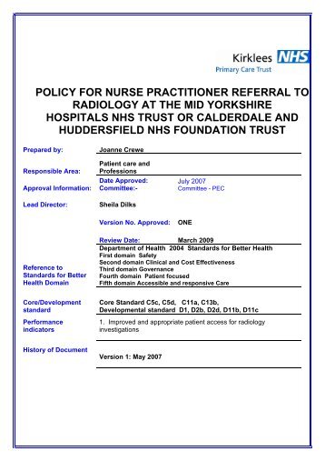 policy for nurse practitioner referral to radiology at - NHS Kirklees