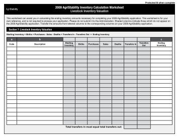 2009 AgriStability Inventory Calculation Worksheet Livestock ...