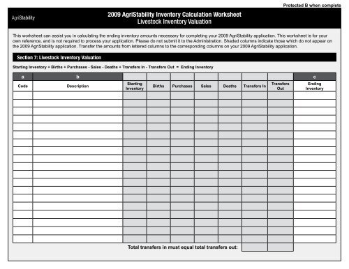 2009 AgriStability Inventory Calculation Worksheet Livestock ...