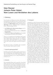 Uwe Hauser Johann Peter Hebel, Vom Lesen und Verstehen des ...