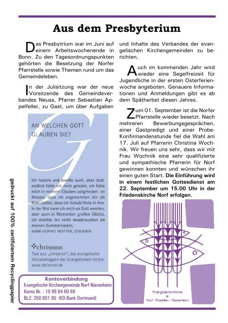 Gemeindebrief der Evangelischen Kirchengemeinde ... - von DF 2 JB