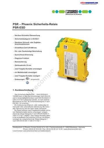 Phoenix Sicherheits-Relais PSR-ESD - Onlinecomponents.com