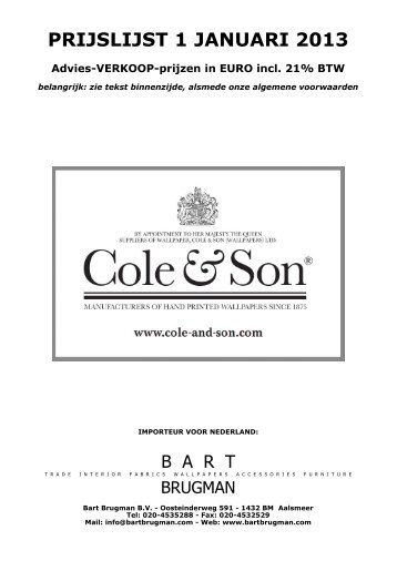 COLE & SON prijslijst 2013 - Bart Brugman