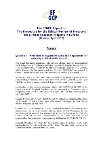 The EFGCP Report on The Procedure for the Ethical Review of ...