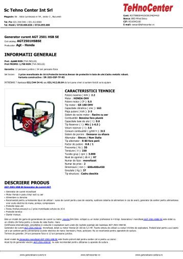 informatii generale descriere produs - Generatoare de curent