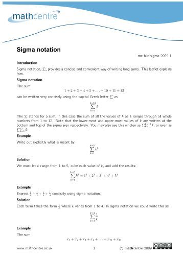 Worksheets Sigma Notation Worksheet answers 4 6 sigma notation math centre