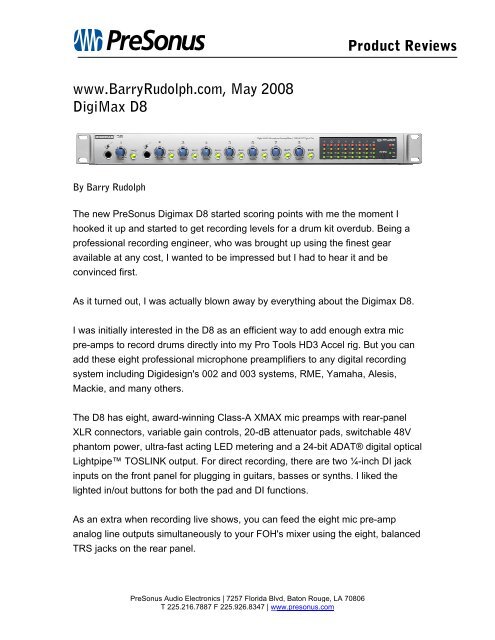 Barry Rudolph DigiMax D8 review May08 - PreSonus