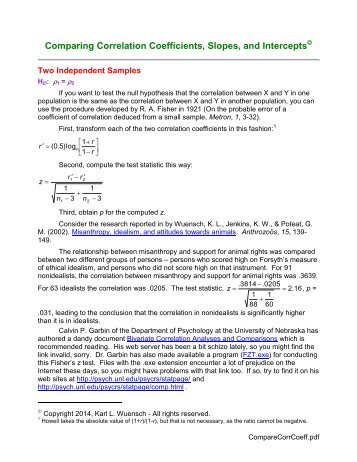 Comparing Correlation Coefficients, Slopes, and Intercepts - Ecu