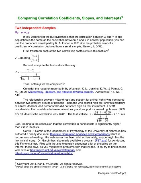 Comparing Correlation Coefficients, Slopes, and Intercepts - Ecu