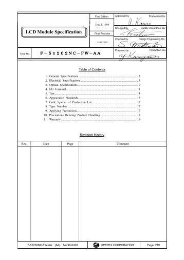 LCD Module Specification - Datasheets