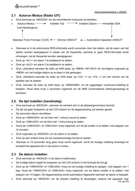 Die Bedienungsanleitung fÃ¼r das Soundmaster UR 2025 finden Sie