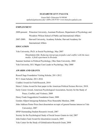 Levy Paluck CV June 2011 - Department of Psychology - Princeton ...