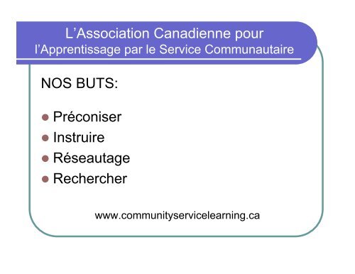 l'Apprentissage par le Service Communautaire au Canada