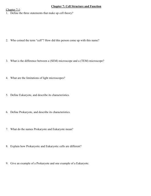 Chapter 7: Cell Structure and Function - Beachwood City Schools