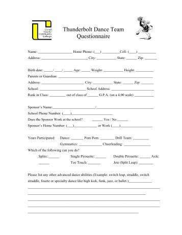 Thunderbolt Dance Team Questionnaire - Cloud County Community ...