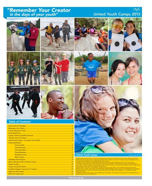 A œremember Your Creator United Youth Camps United Church Of