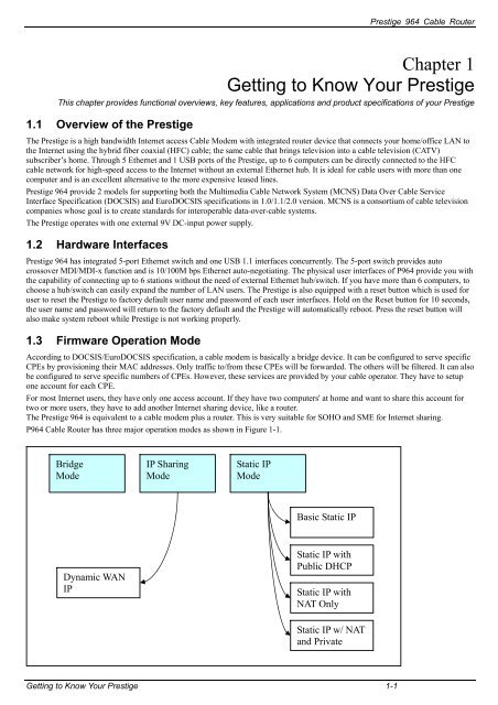 Prestige 964 Cable Router Operator's Guide - bei GGA Maur