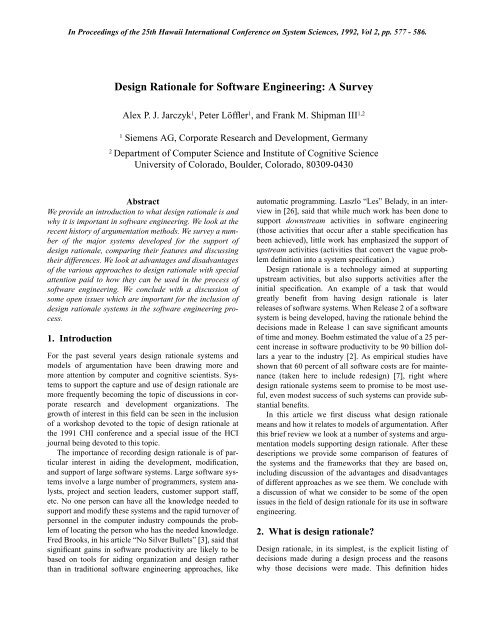 Design Rationale for Software Engineering: A Survey