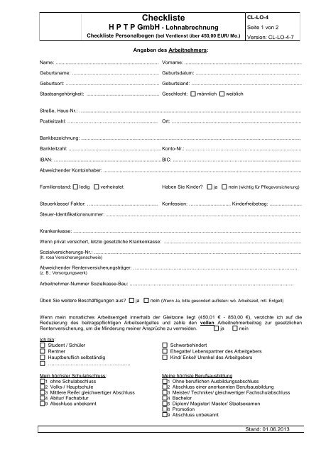 Personalbogen - HPTP GmbH